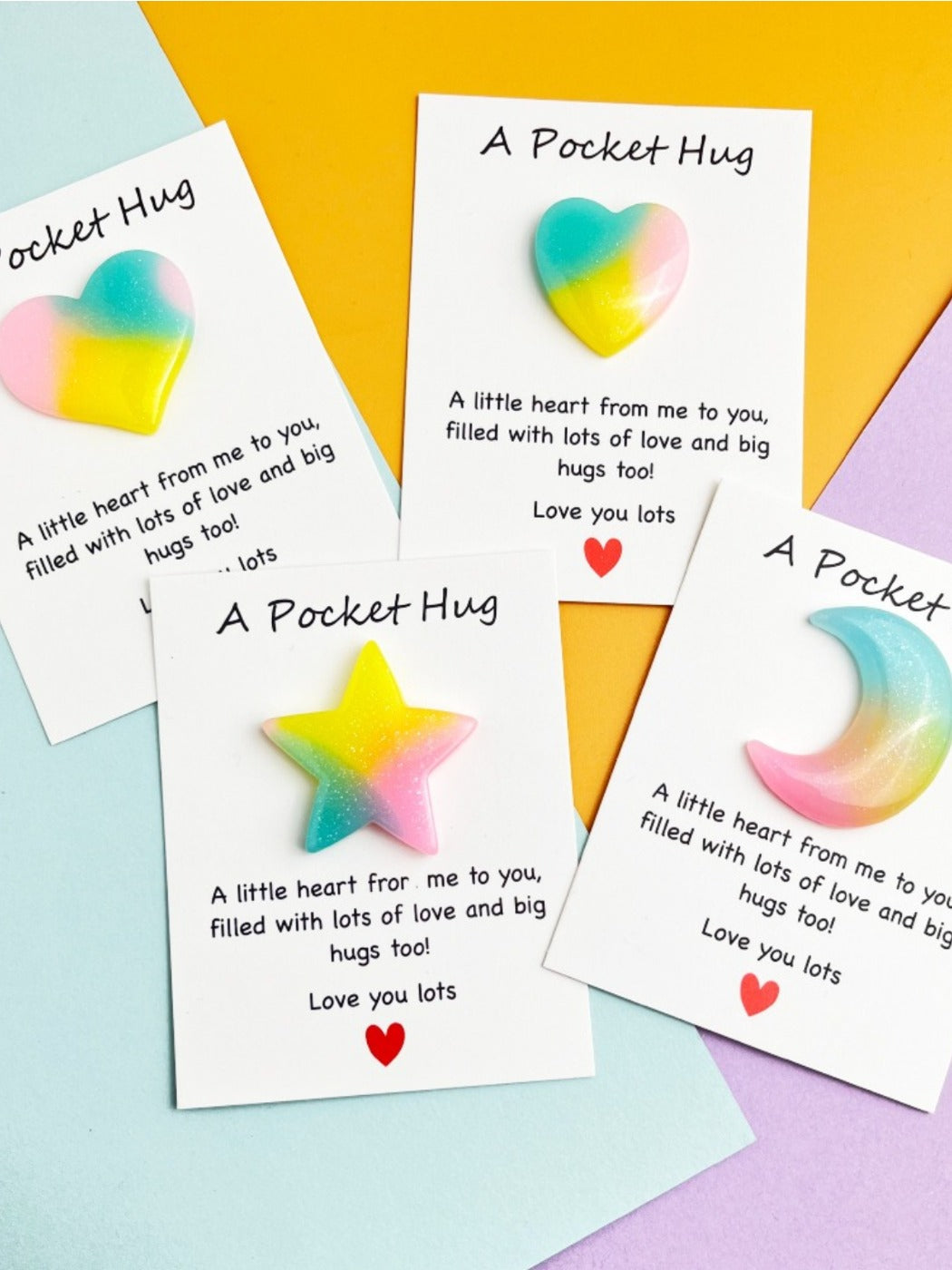 Taphug - Pocket Hug Tri Color Gradient Moon Star pocket hug card and keepsake token