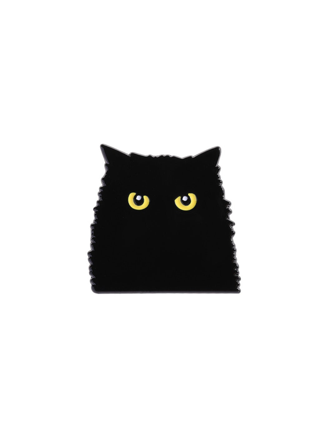 Detailed shot of the black cat shadow design on the metal brooch