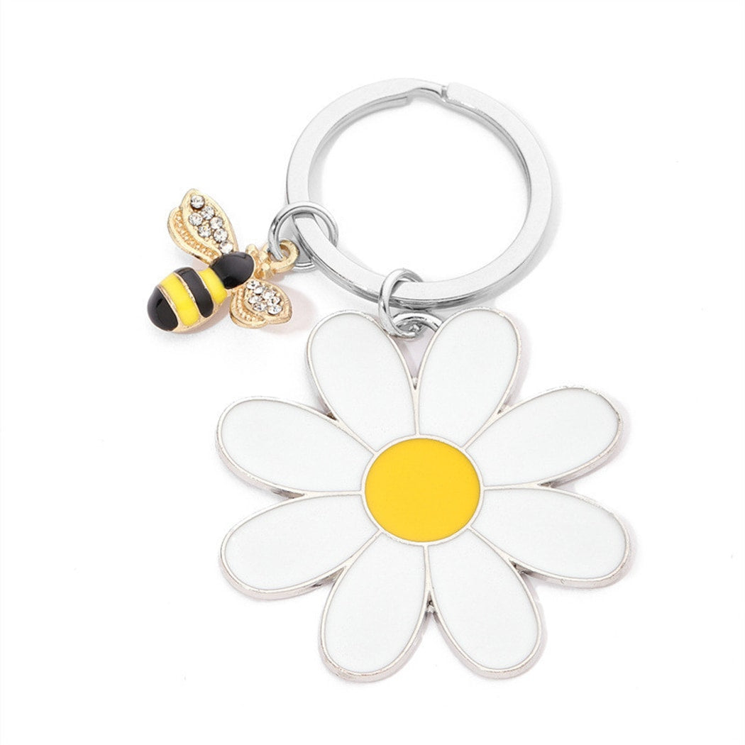 Taphug - Pocket Hug White Daisy Bee Charm Keychain