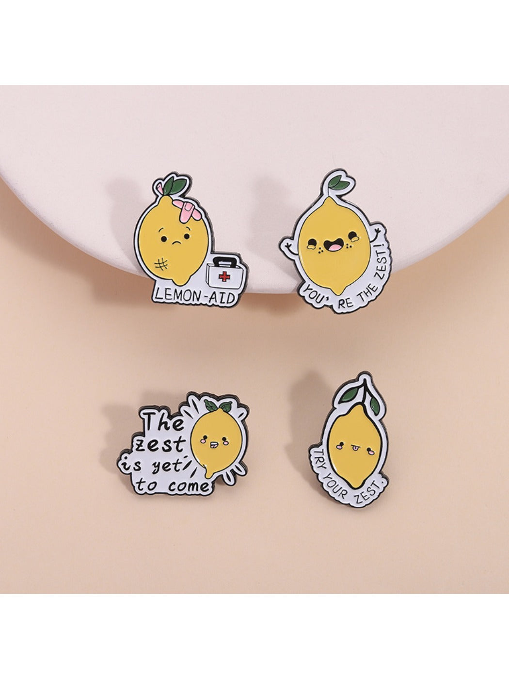 Pinori cute cartoon lemon alloy brooch front view on white background