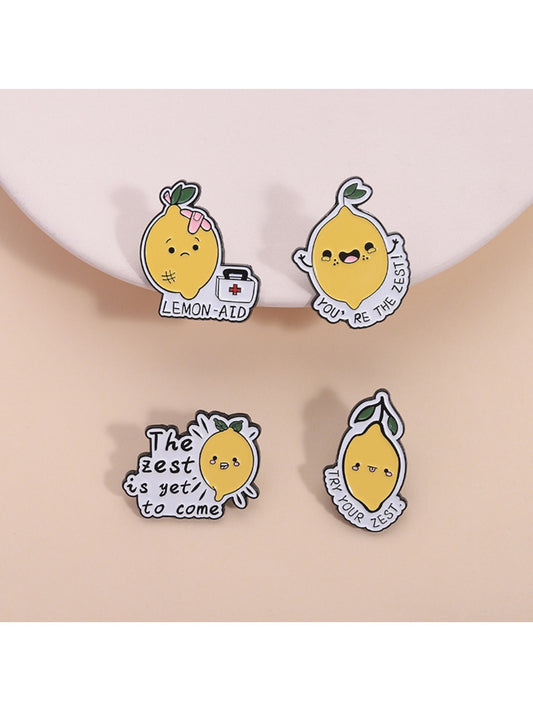 Pinori cute cartoon lemon alloy brooch front view on white background