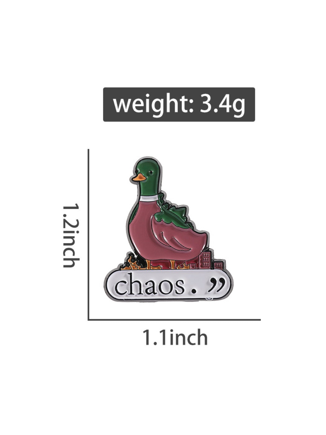 Pinori green duck brooch next to a ruler for size reference