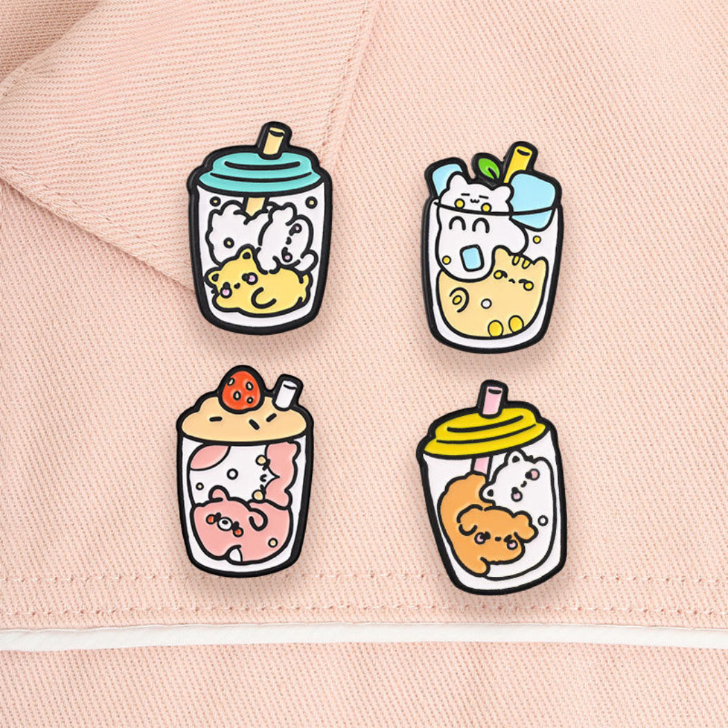 Pinori Cat Drink Cup Enamel Pin Set