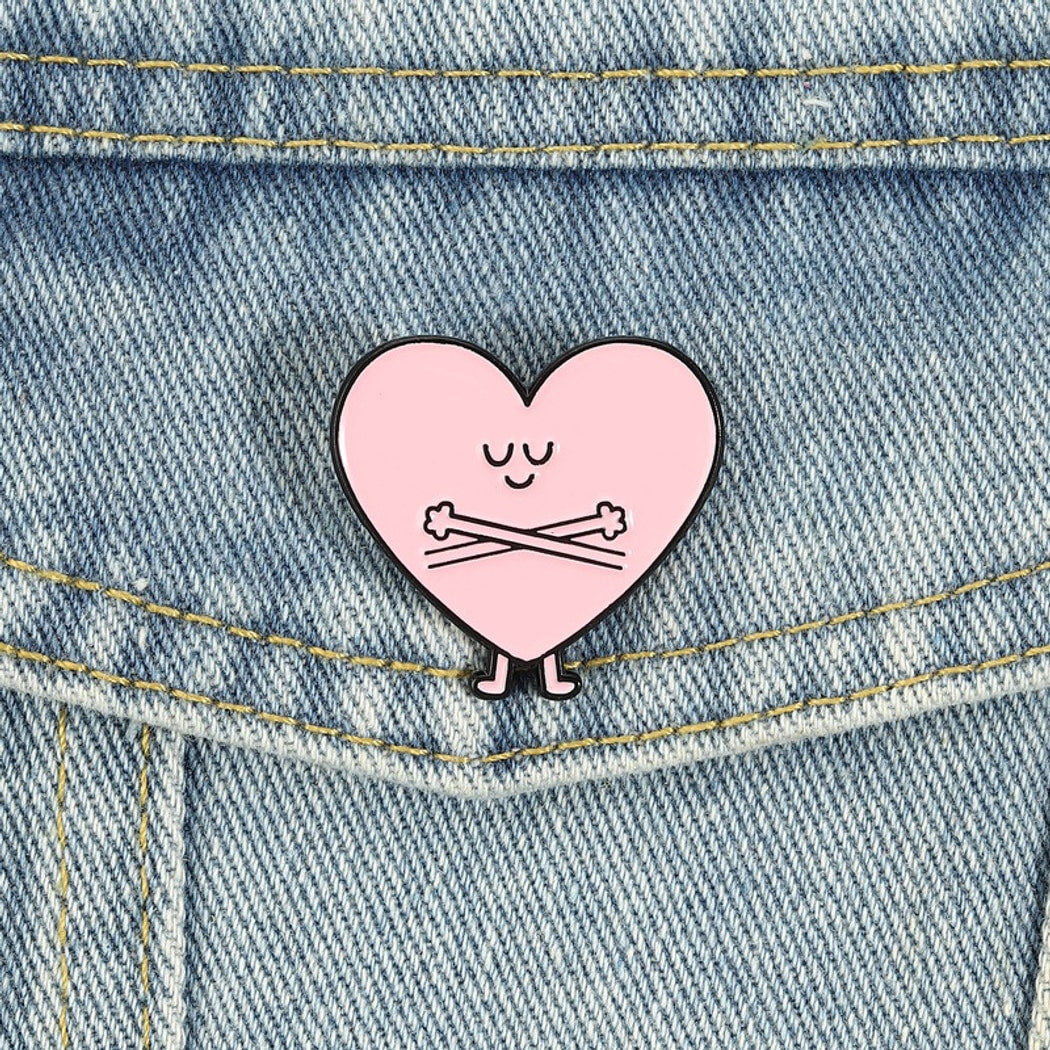 Pinori - Painted Heart Face Geometric Accent Brooch