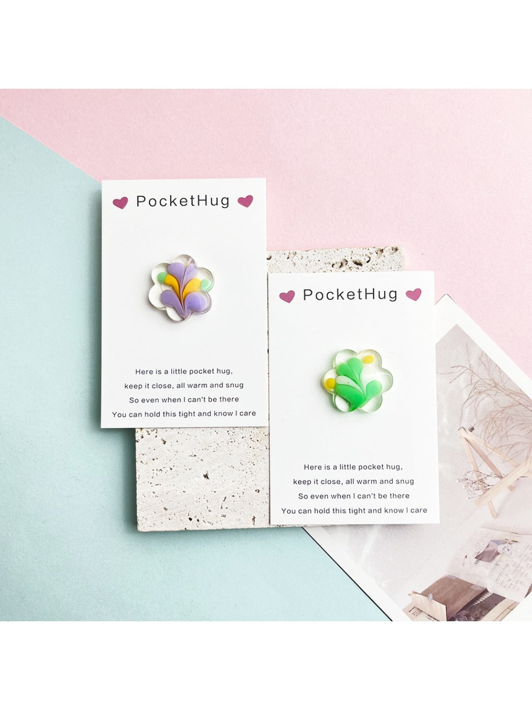Taphug - Pocket Hug Colorful Resin Flower pocket hug card and keepsake token view 4