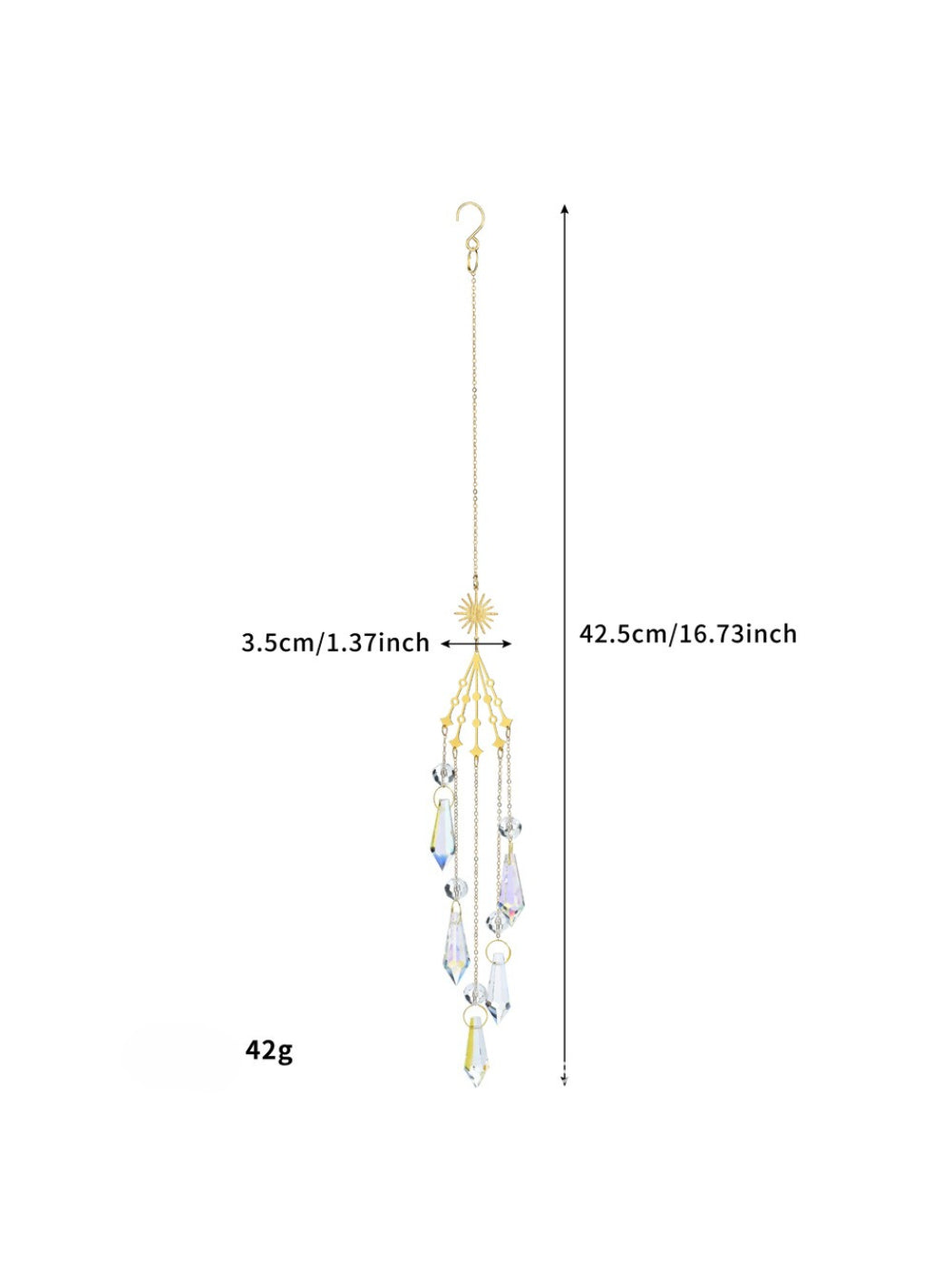 Somnia Star Moon Rainbow Sun Catcher hanging near a window with sunlight shining through