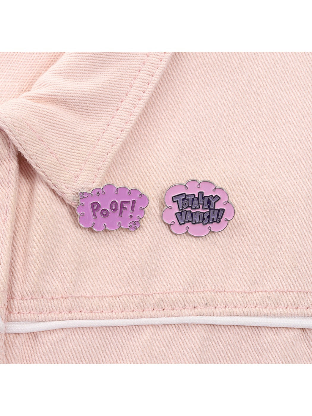 Side view of Pinori pink cloud metal pin showing thickness and clasp