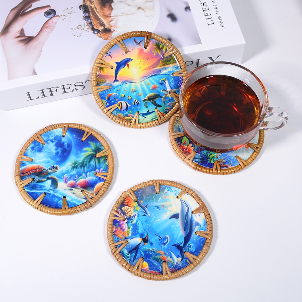 Thimara - Ocean Theme Painted Round Coaster