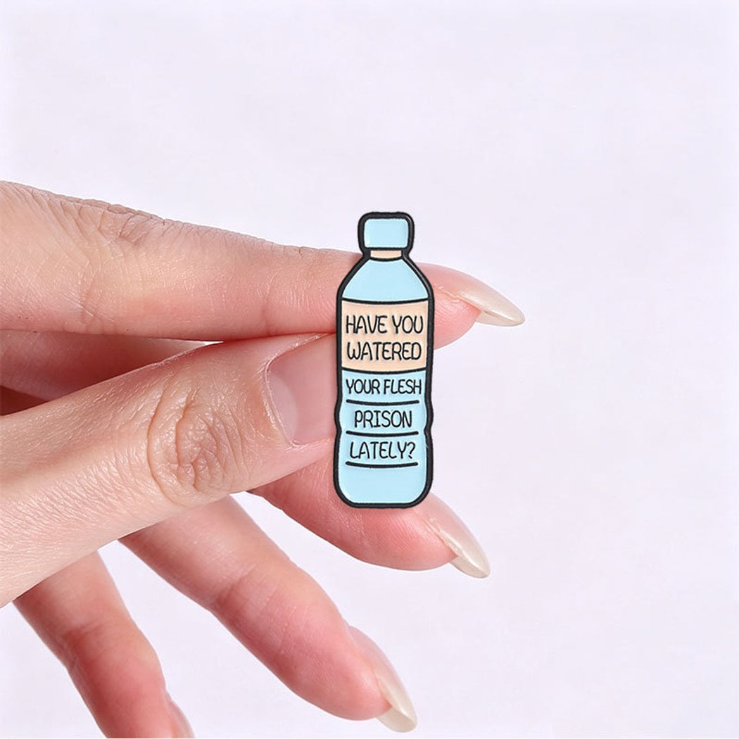 Pinori - Novelty Bottle Letter Graphic Brooch Pin