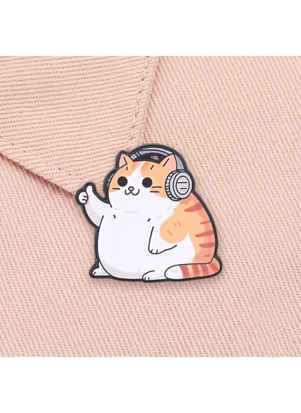 Pinori - Cute Cartoon Chubby Orange Cat with Headphones Pin Brooch Badge