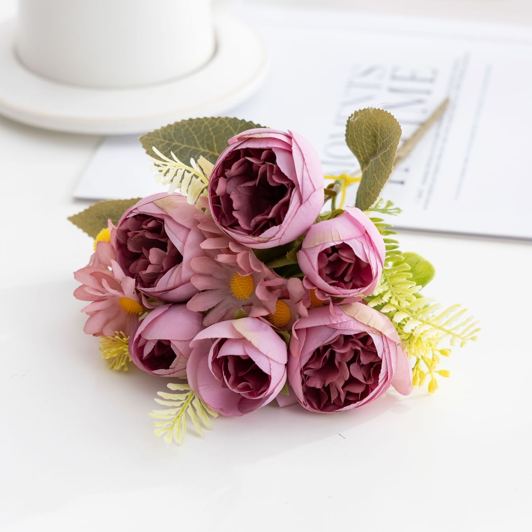 Roselle - Elegant Artificial Peony and Daisy Bouquet