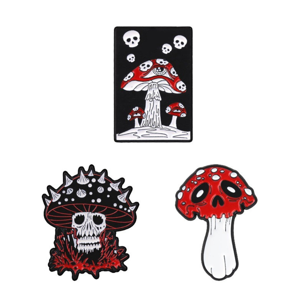Pinori Skull Mushroom Enamel Pin Set