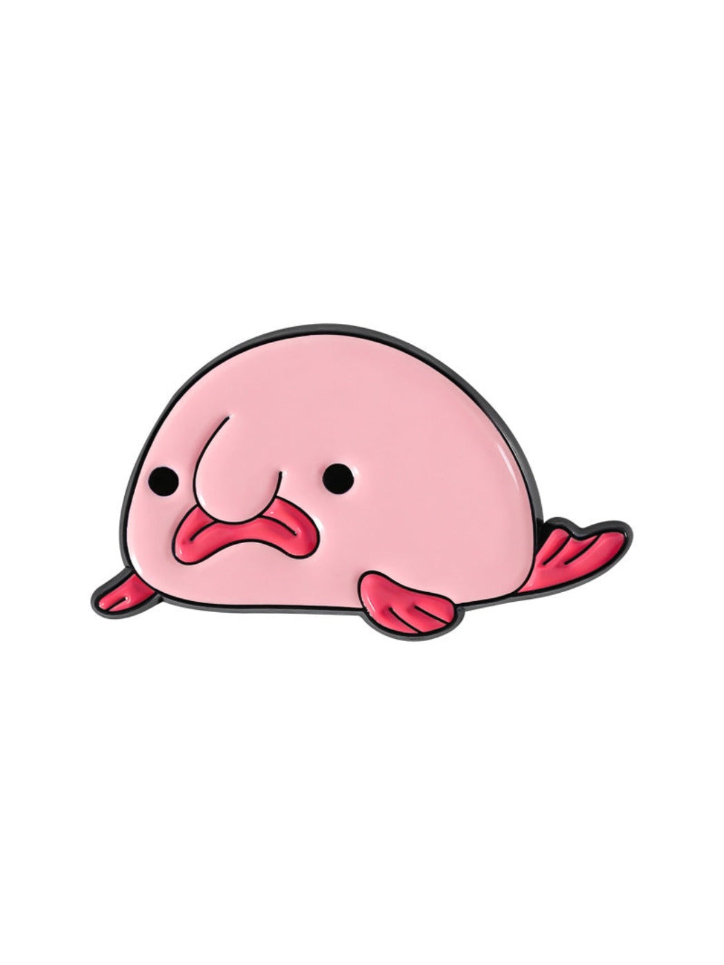 Pinori Sad Pink Blobfish Brooch pinned on a light-colored garment
