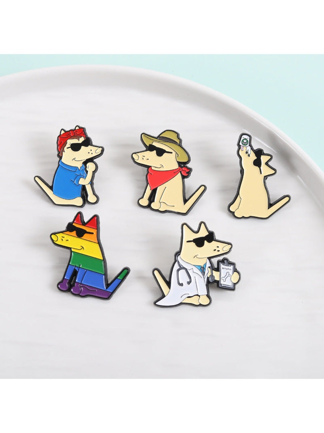 Pinori - Cartoon Rainbow Sunglasses Dog Brooch