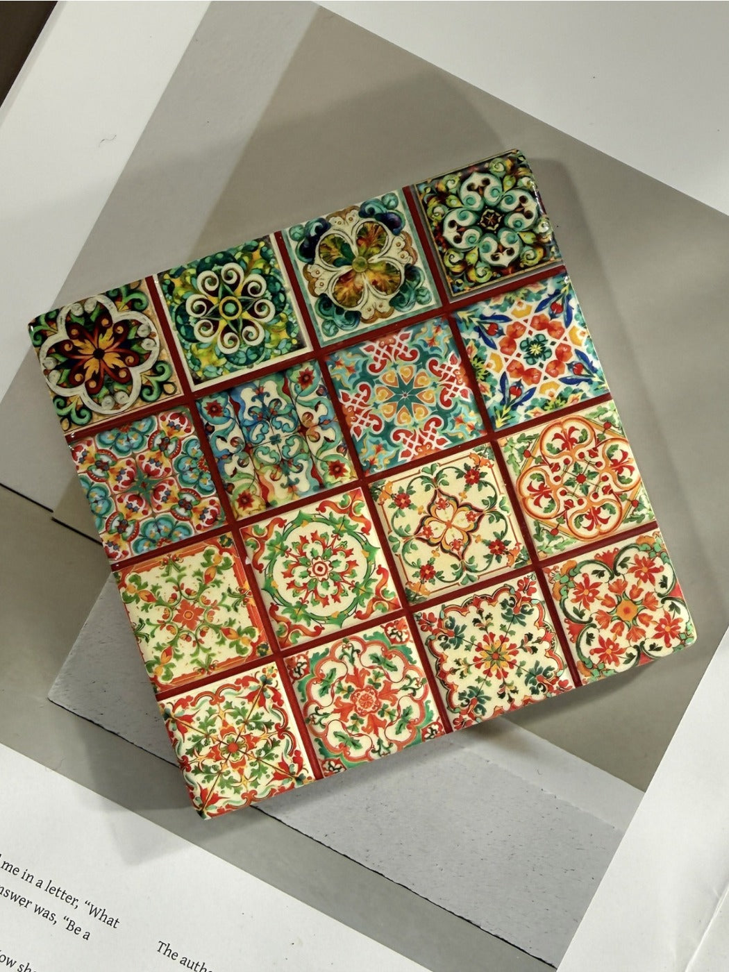 Thimara - Vintage Bohemian Embossed Square Ceramic Coaster