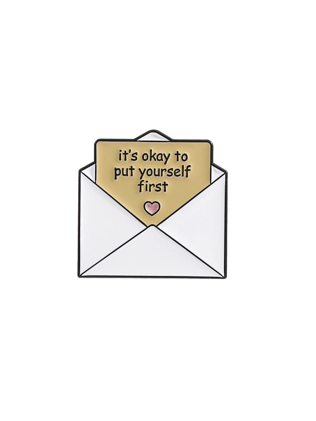 Pinori letter envelope brooch with soft shadow on white background