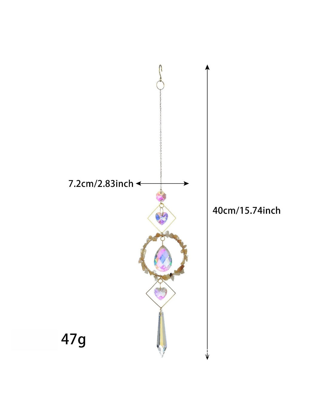 Somnira wind chime gently swaying outdoors with colorful glass reflecting light