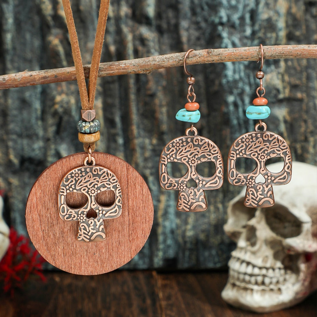 Halloween Skull Necklace and Earring Set