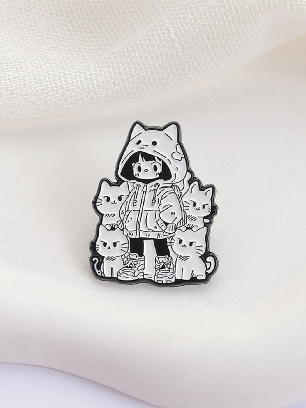 Pinori - Cute Cat And Girl Brooch