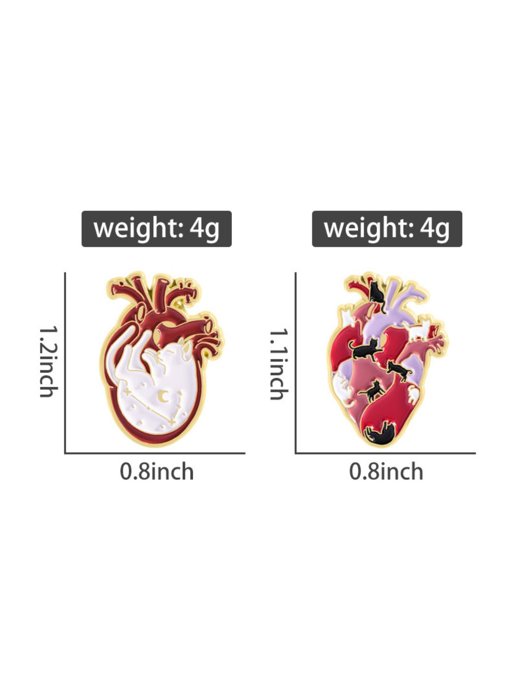 Pinori brooch packaging showing cat heart anatomy accessory inside box
