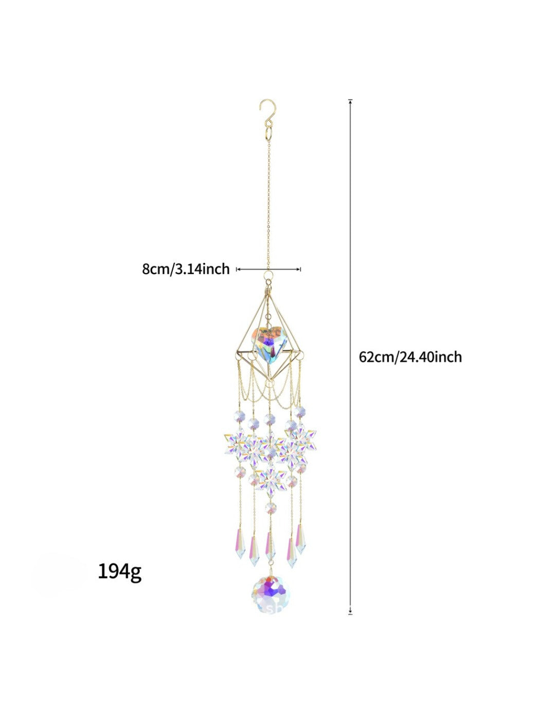 Somnira Snowflake Prism Suncatcher hanging decor with bright light shining through