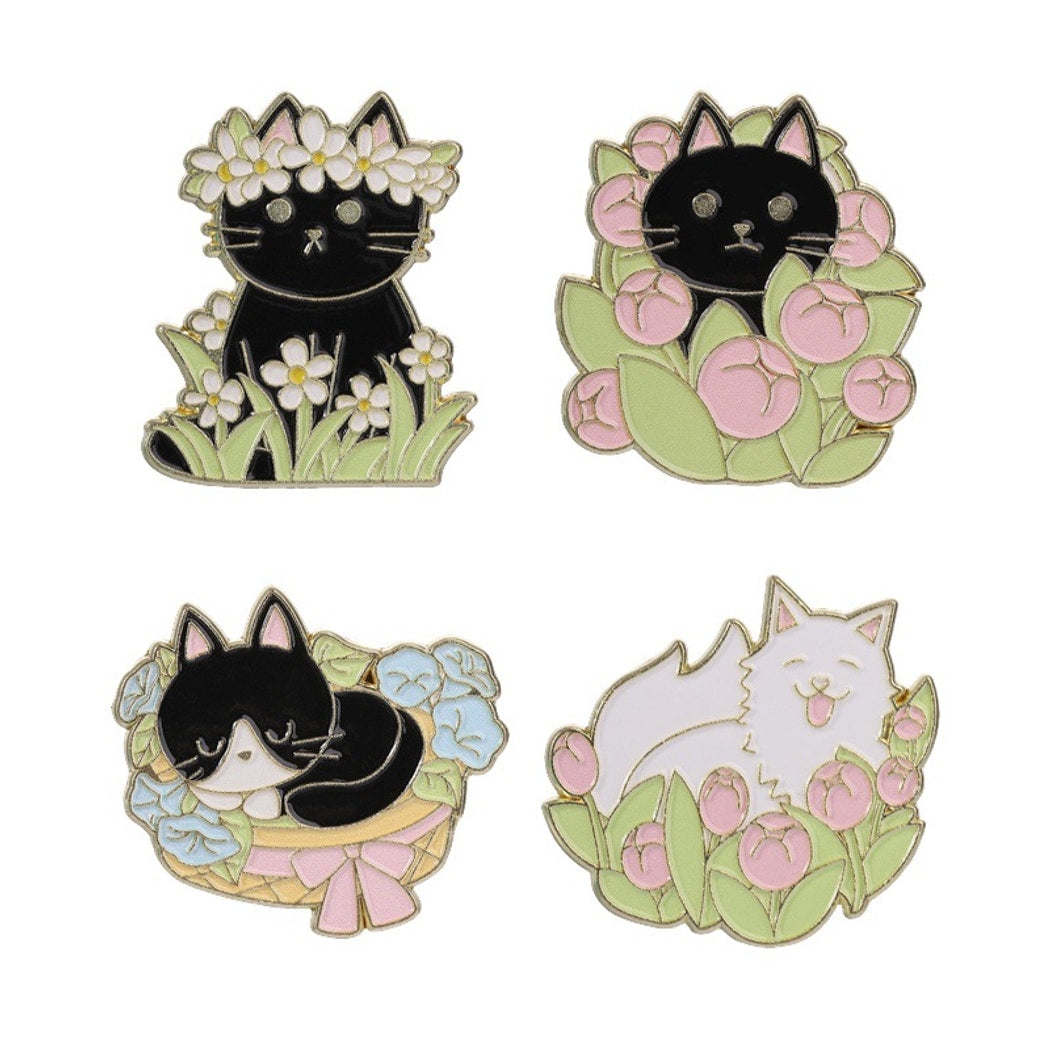 Pinori - Floral Cartoon Cat Outfit Accent Brooch