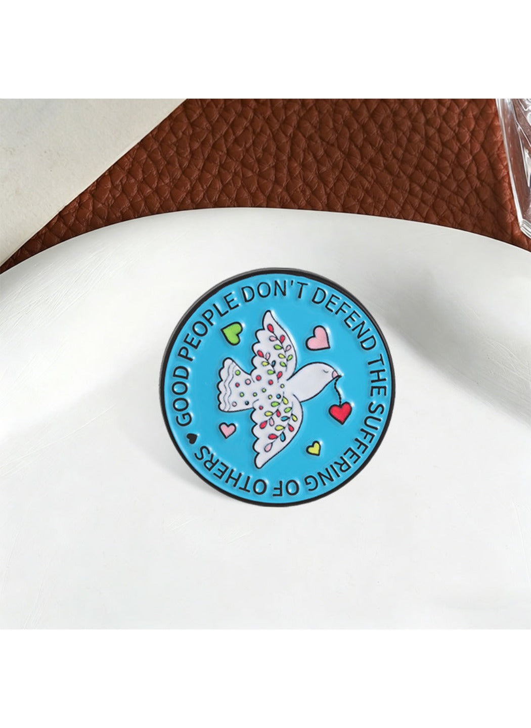 Pinori - Cute Cartoon Peace Dove with Colorful Hearts & Blue Circle Pin