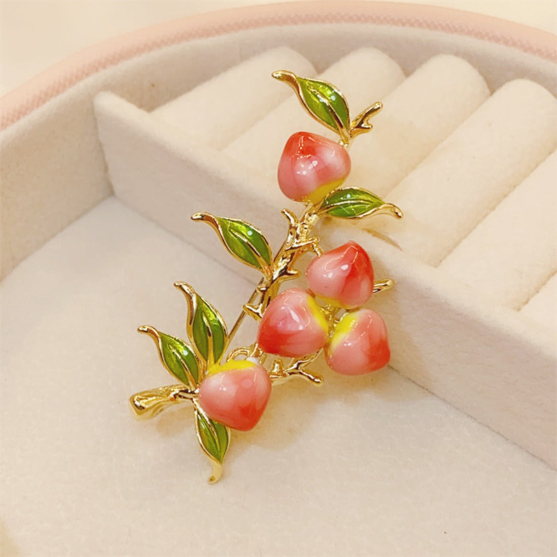 Peach Branch Enamel Brooch