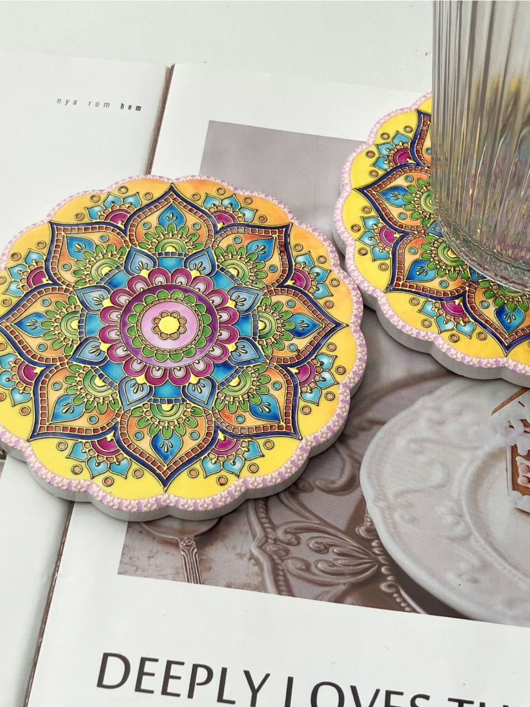 Thimara - Vintage Bohemian Style Round Lace Ceramic Coaster