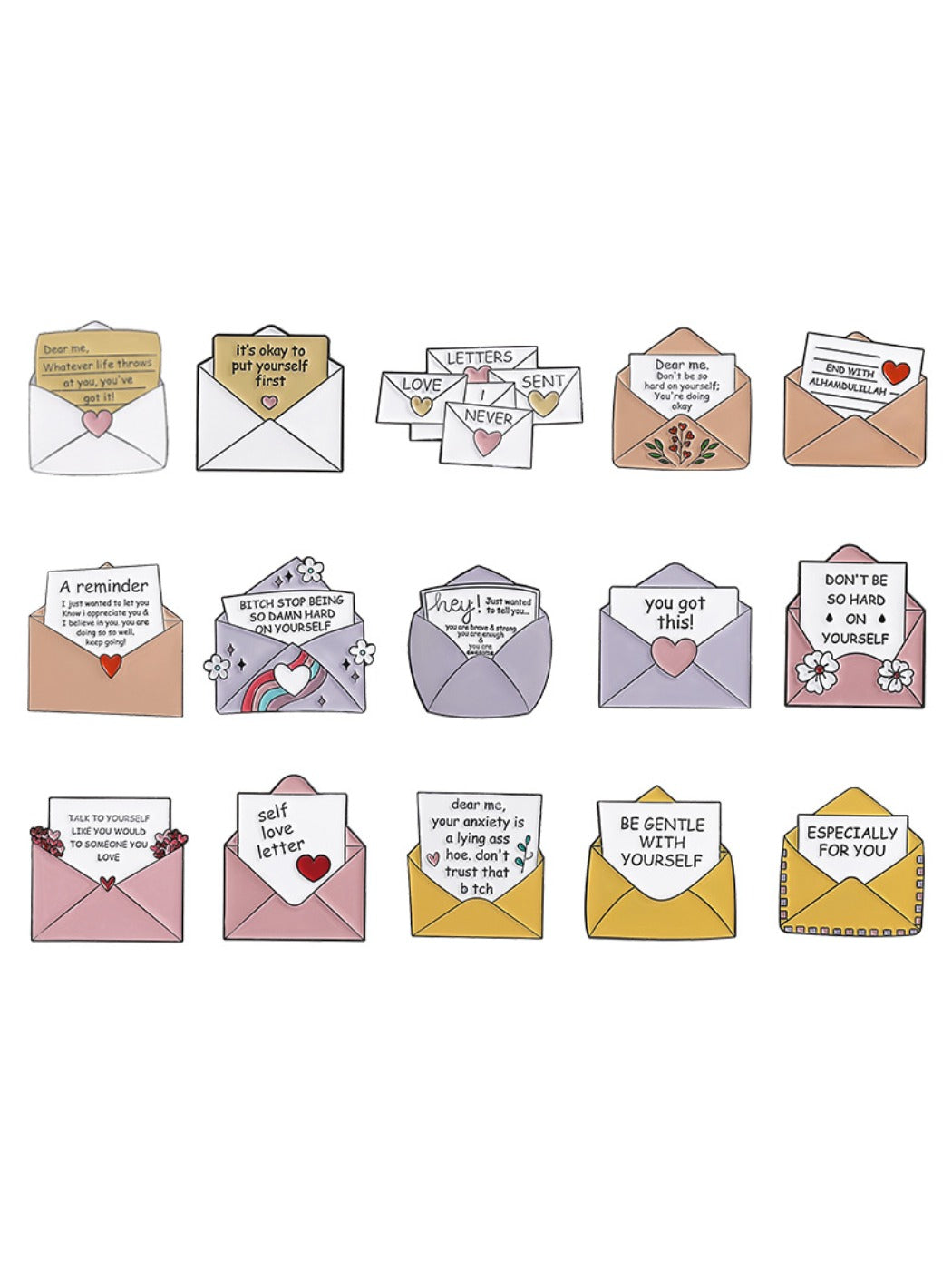 Back view of Pinori letter envelope brooch showing pin attachment
