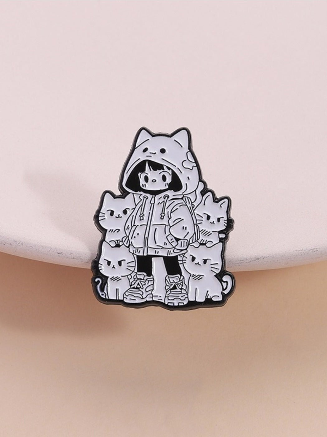 Pinori - Cute Cat And Girl Brooch