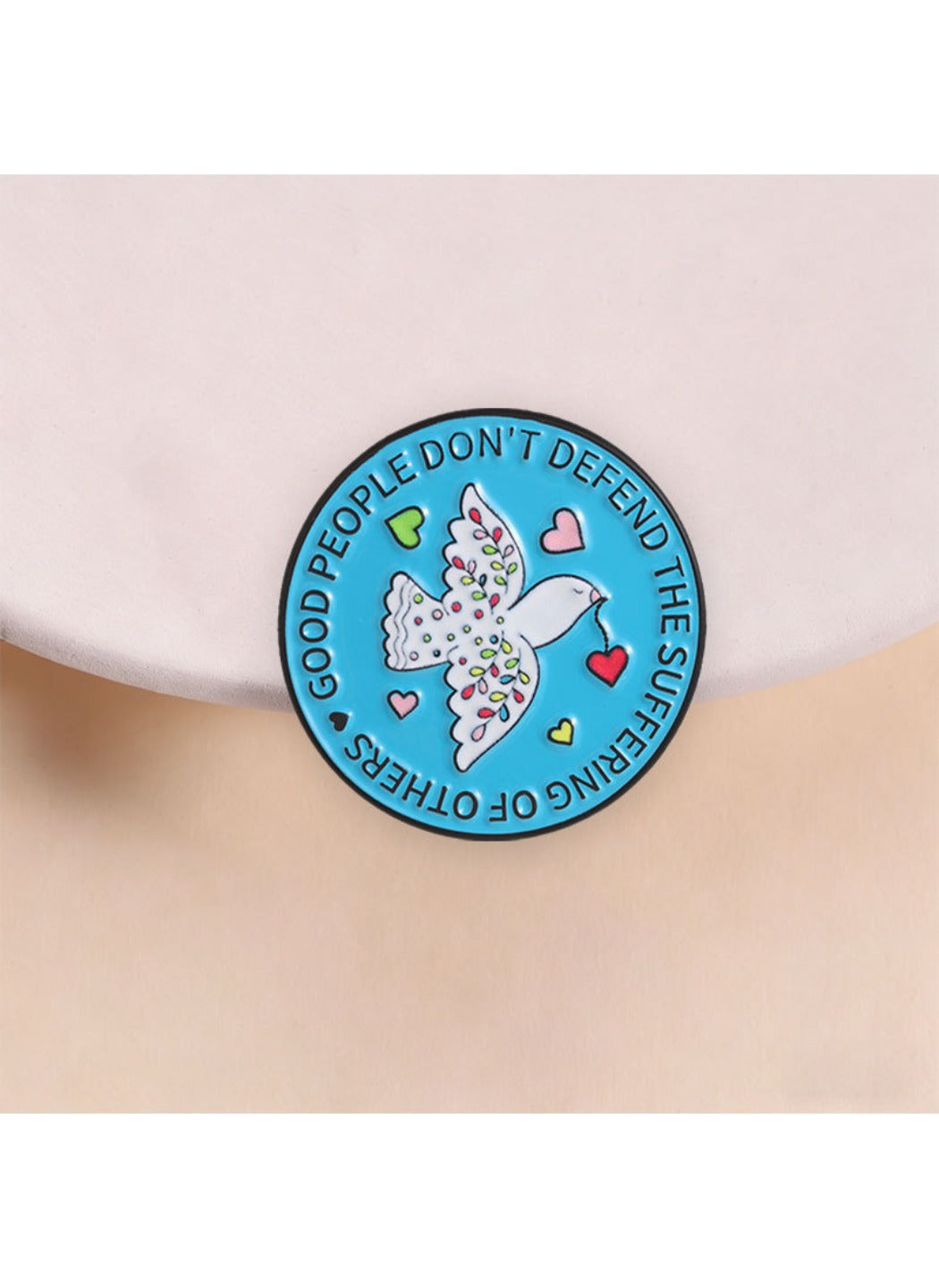 Pinori - Cute Cartoon Peace Dove with Colorful Hearts & Blue Circle Pin