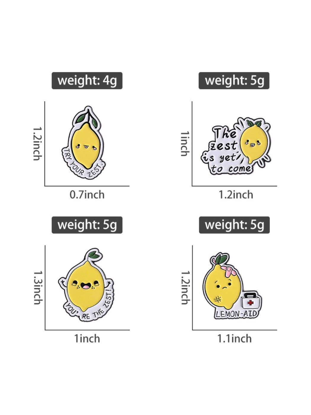 Multiple Pinori lemon brooches arranged to show consistent design and color