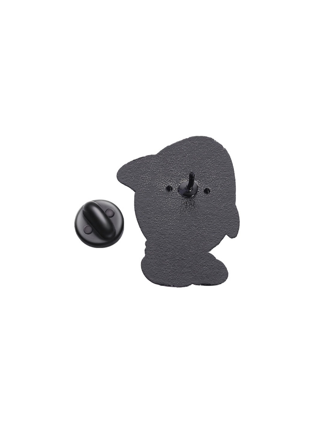 Duck brooch attached to a brown leather bag strap
