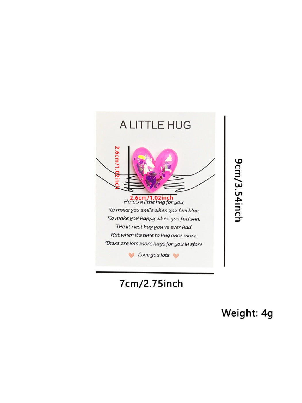 Inside view of the pocket hug card showing space for a note