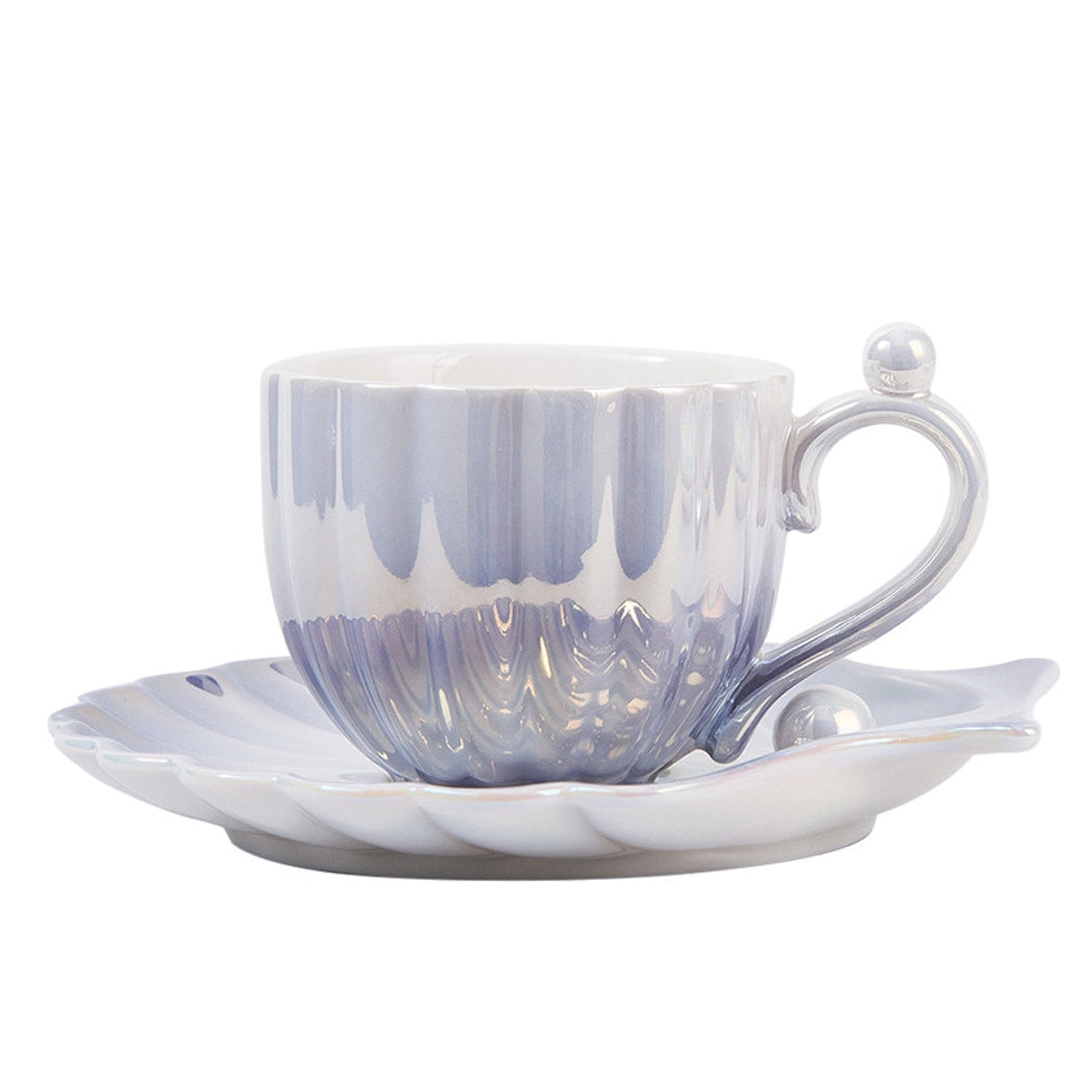 Mivora - Elegant Seashell Themed Coffee Mug and Saucer Set