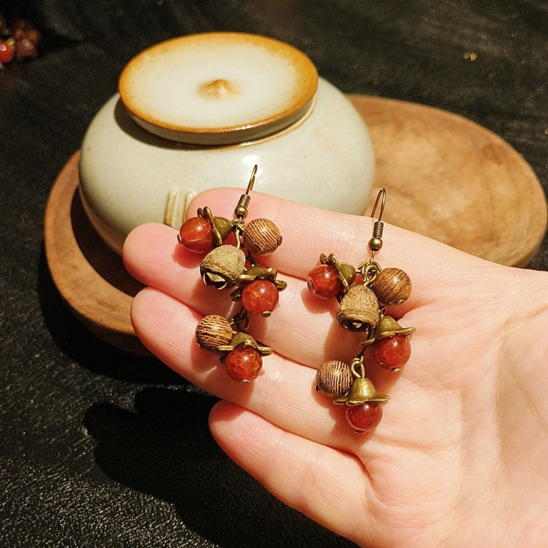 Handcrafted Vintage Natural Dried Fruit Agate Earrings