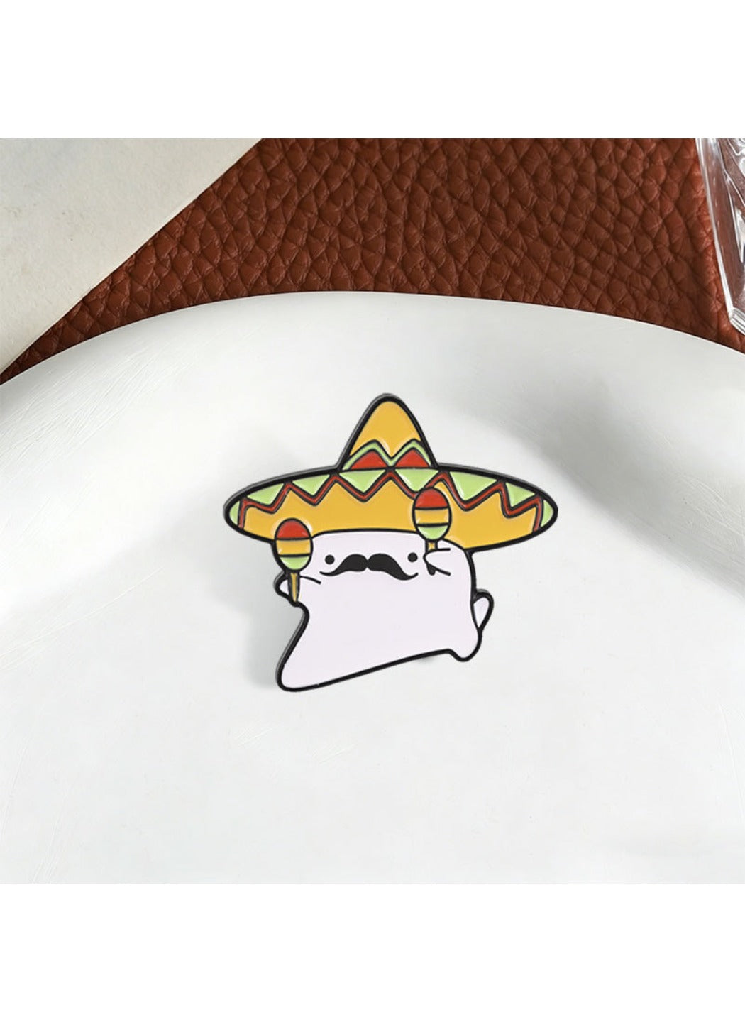 Pinori - Straw Hat Brooch Badge, Cute Cartoon Ghost Pin