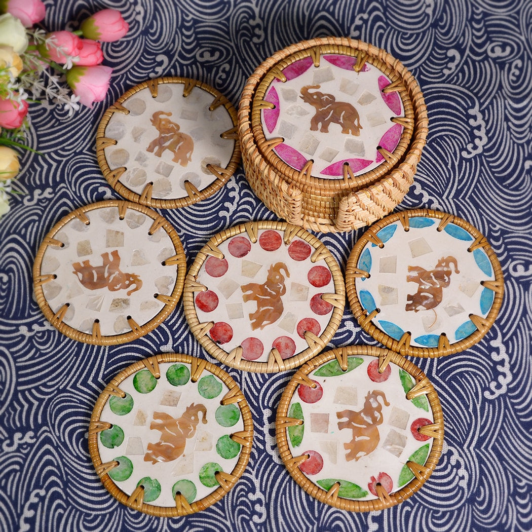 Thimara - Cute Elephant Pattern Round Coaster