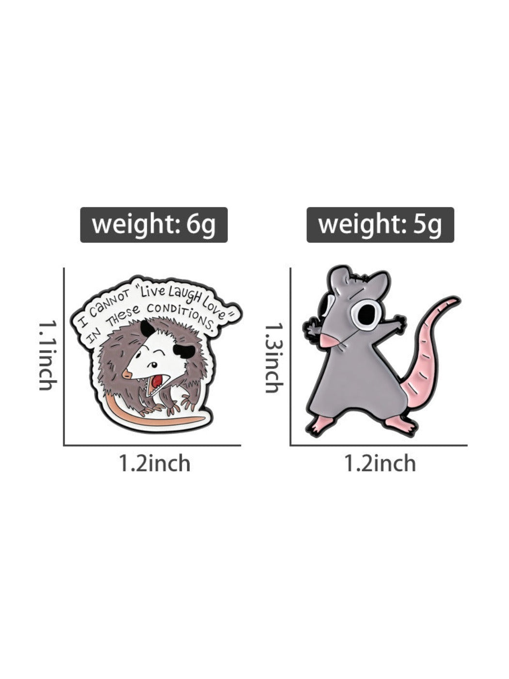 Close-up of the Pinori Fun Possum lapel pin highlighting its detailed possum illustration