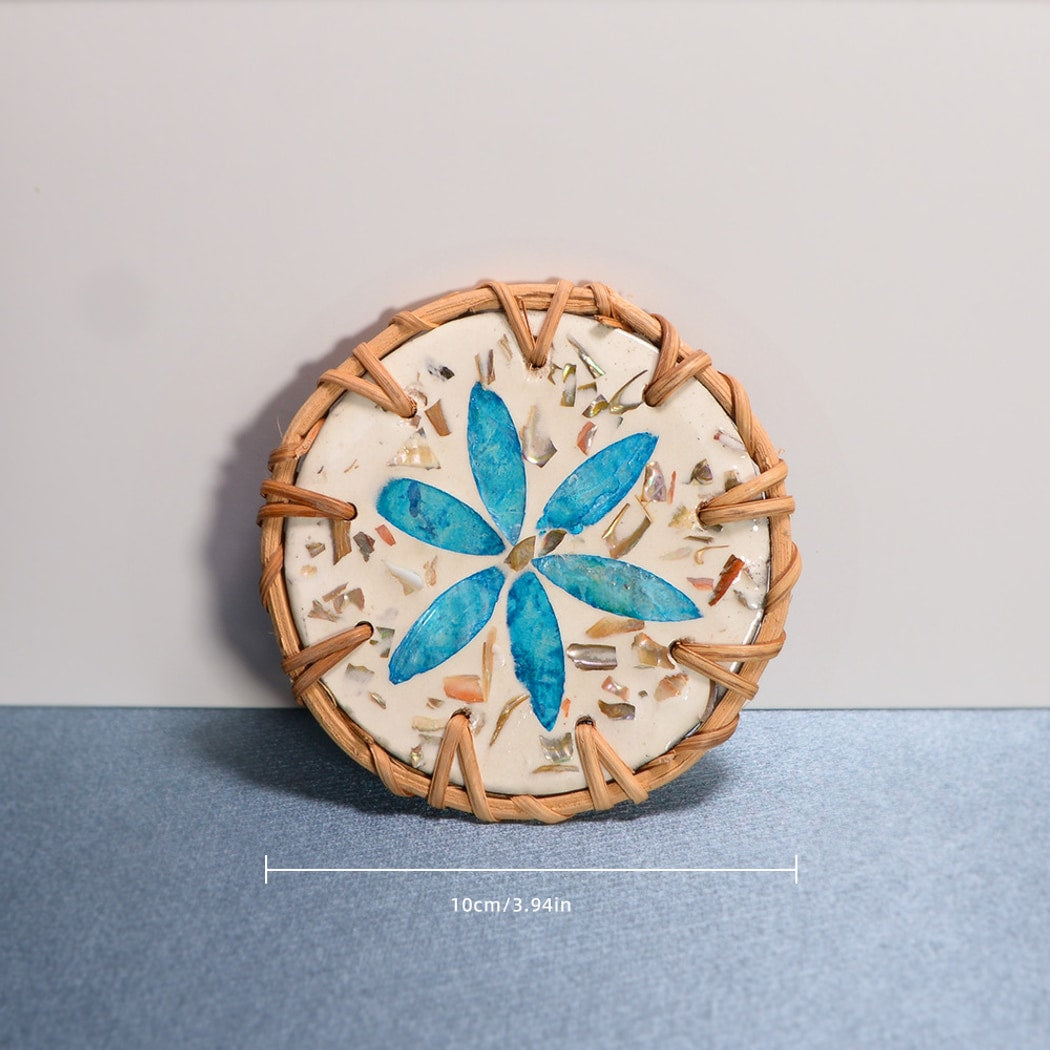 Thimara - Intarsia Floral Pattern Round Coaster