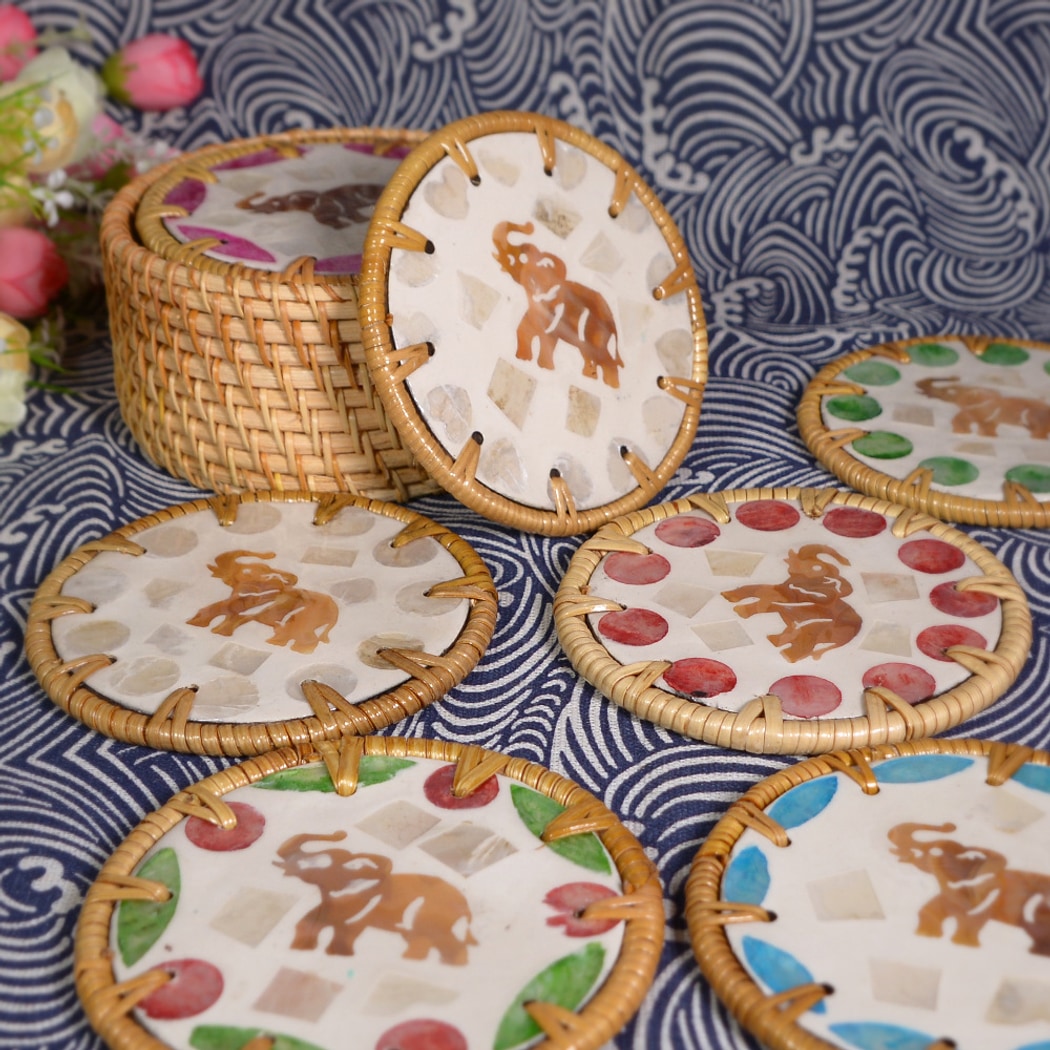 Thimara - Cute Elephant Pattern Round Coaster