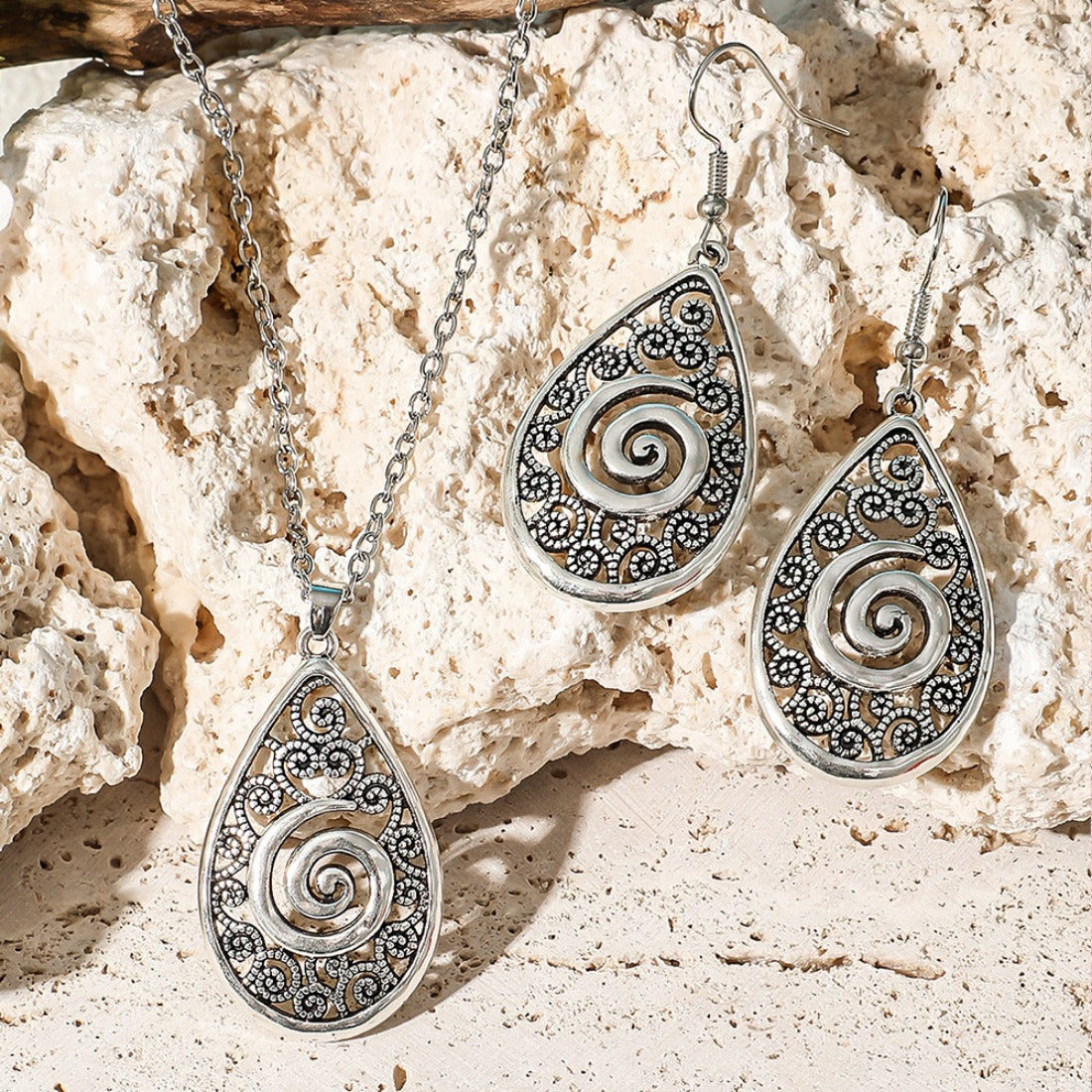 Bohemian Teardrop Earrings and Necklace Set