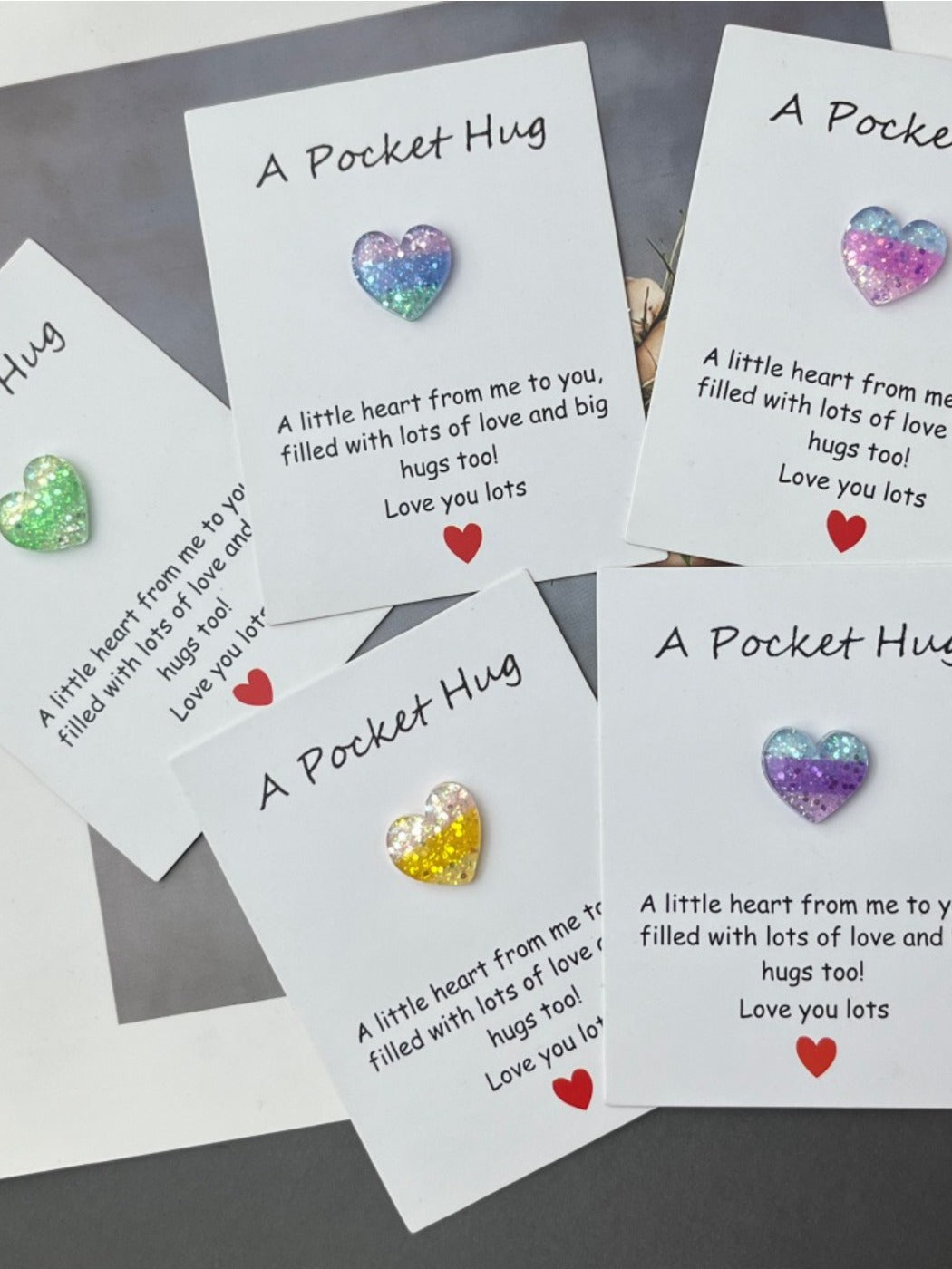 Taphug - Pocket Hug 3 Color Heart Gift pocket hug card and keepsake token view 2
