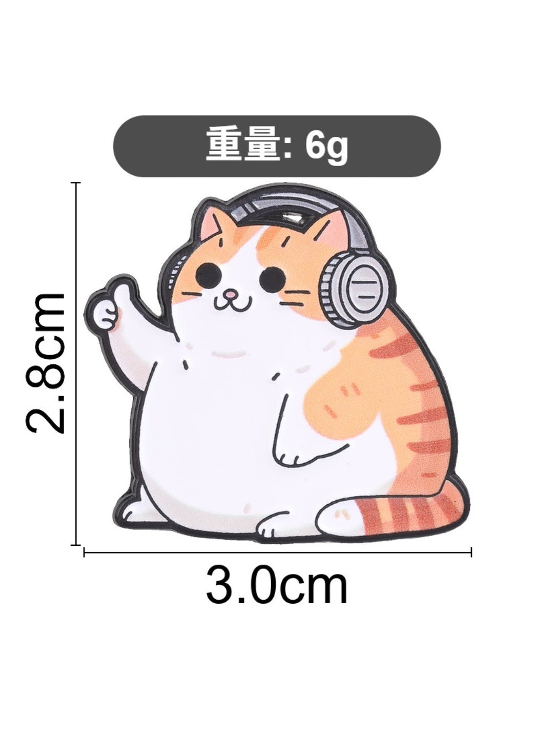 Pinori - Cute Cartoon Chubby Orange Cat with Headphones Pin Brooch Badge