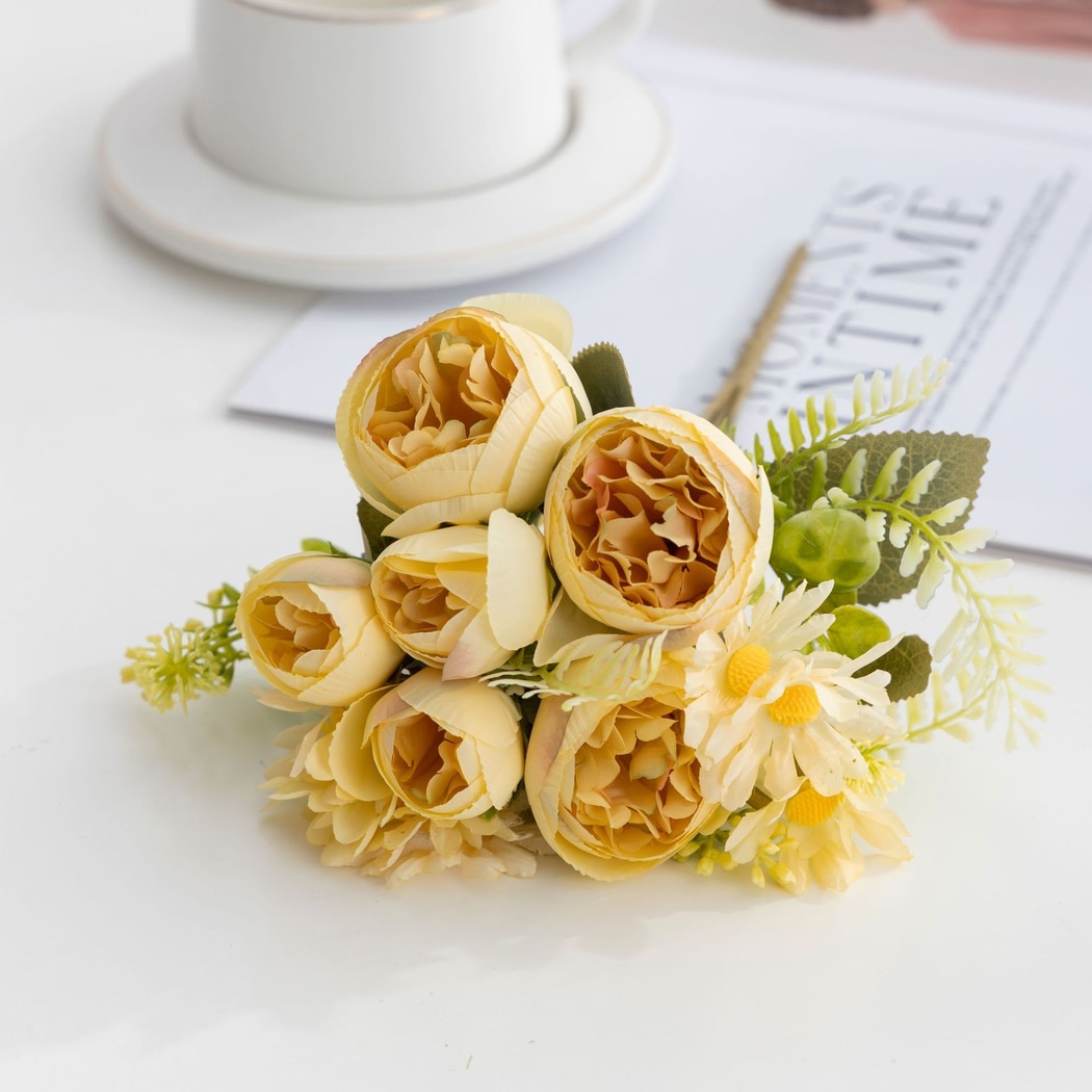 Roselle - Elegant Artificial Peony and Daisy Bouquet