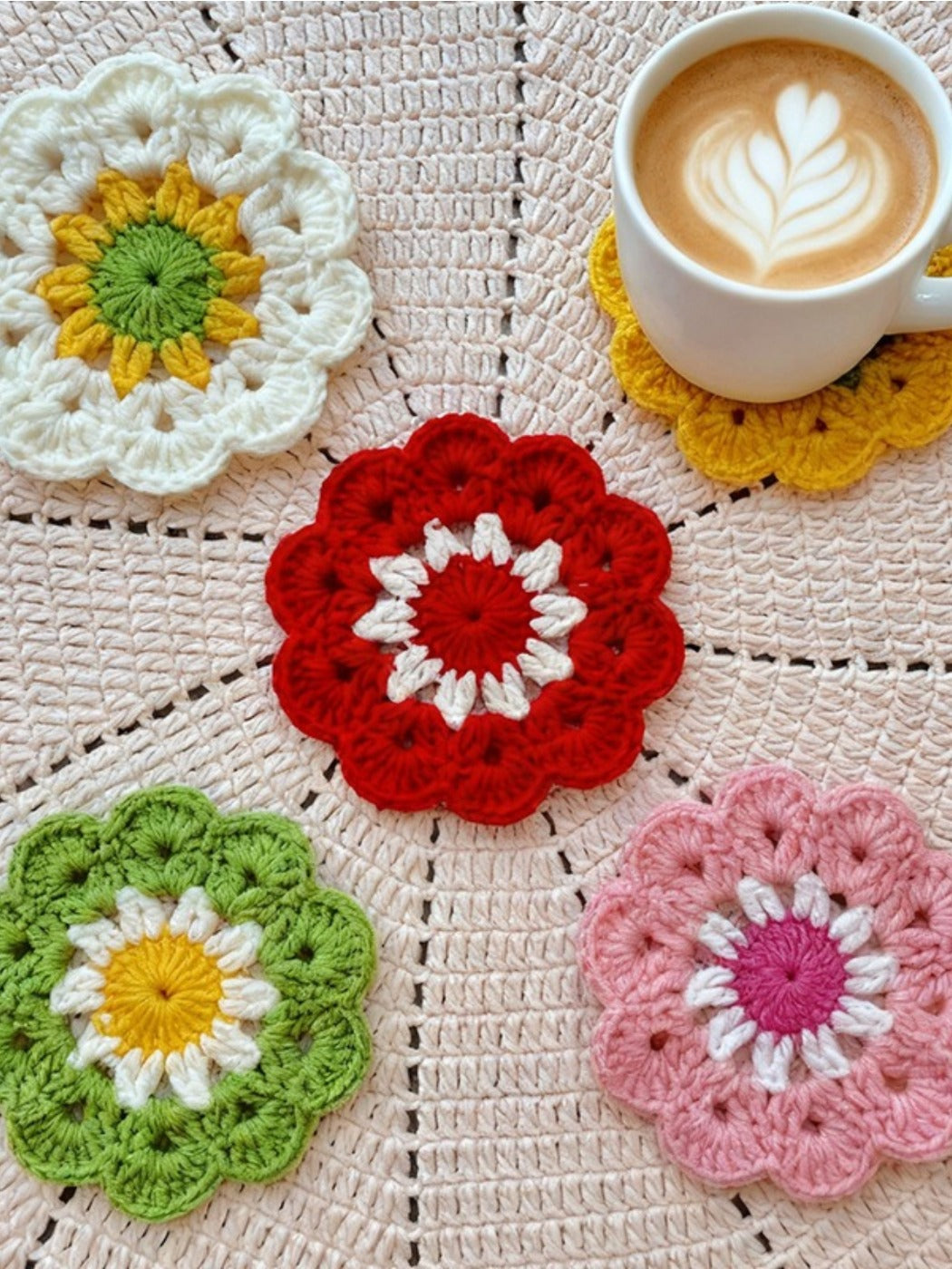 Kovira crochet rose coaster heat resistant table mat in red