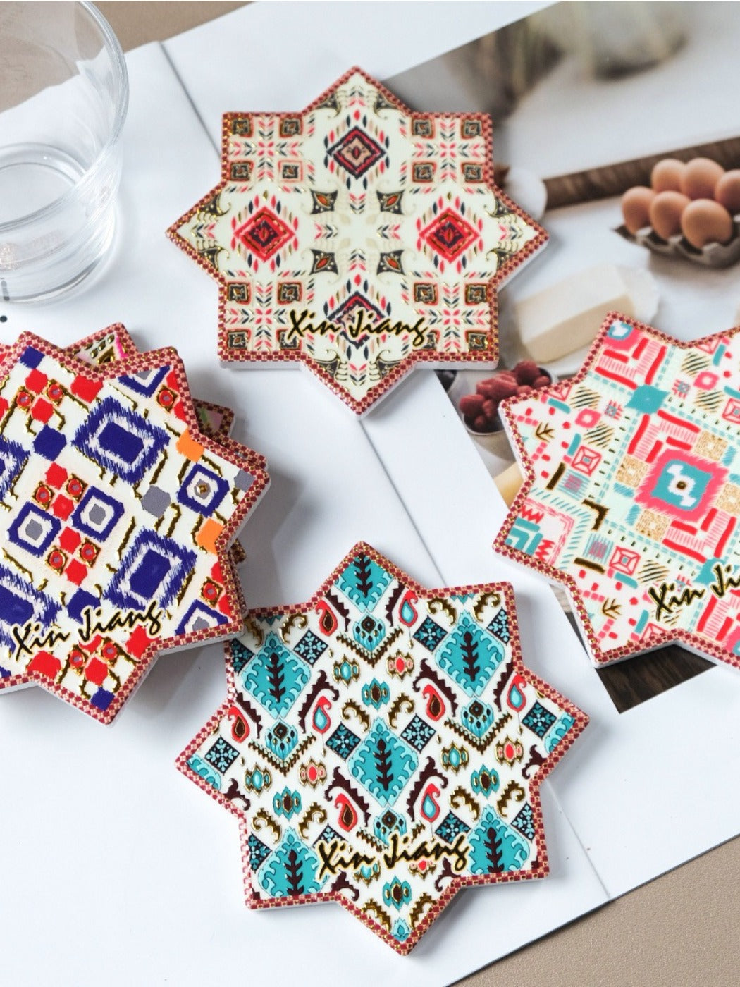 Thimara - Bohemian Aesthetic Octagonal Star  Ceramic Coaster