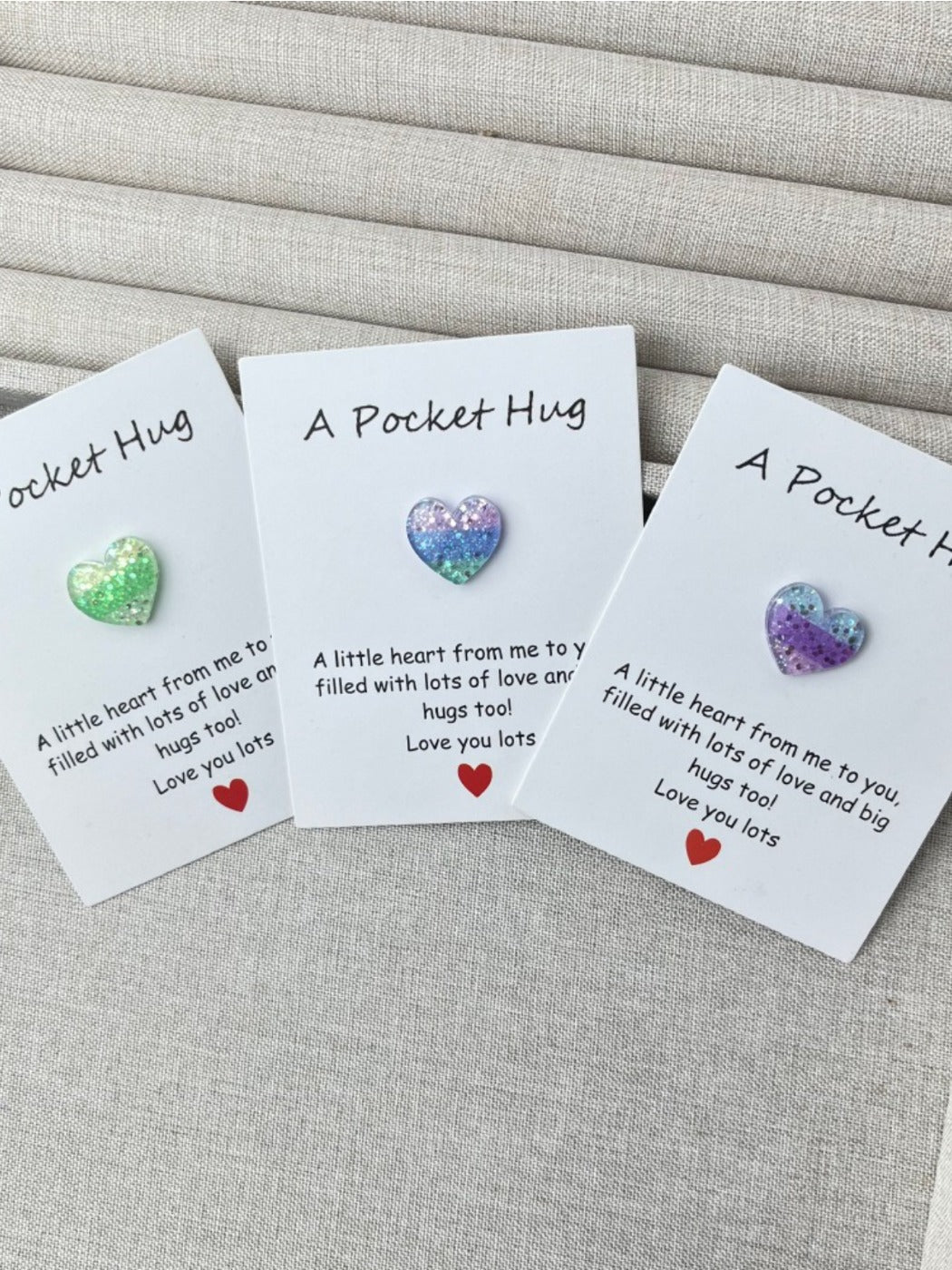 Taphug - Pocket Hug 3 Color Heart Gift pocket hug card and keepsake token view 3