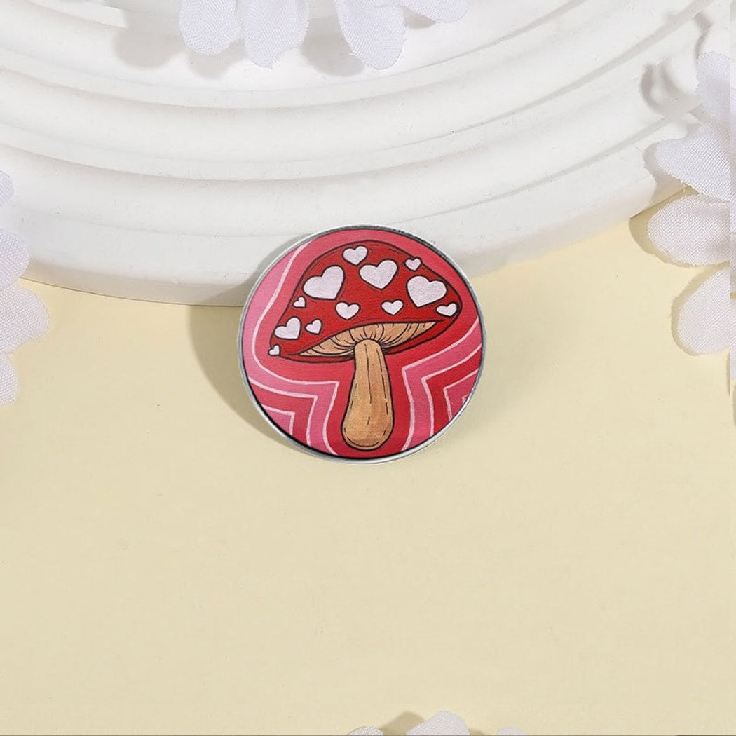 Pinori - Red Mushroom Pattern Round Pin